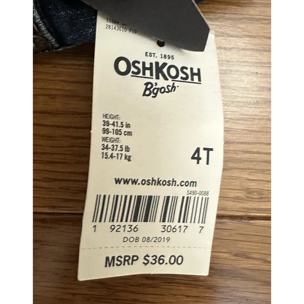 OshKosh B'gosh Boys 4T Lined Stretch  Jeans Red Suspenders Dark Wash NWT